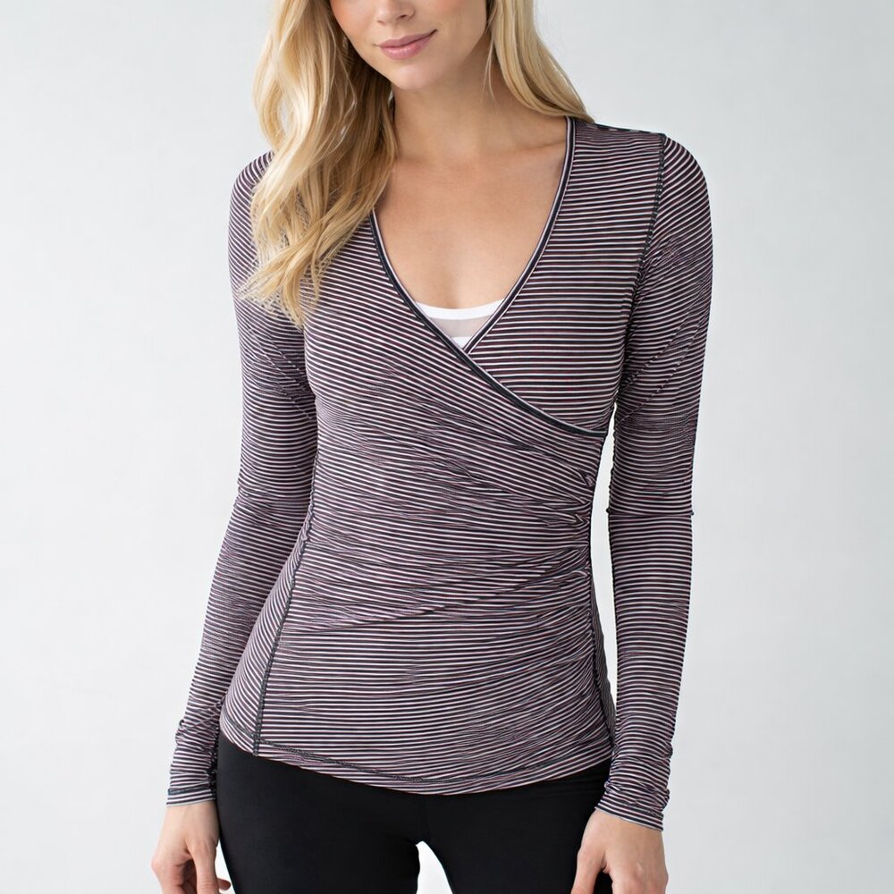 Lululemon Sunset Salutation Long Sleeve Mini Pop Stripe Black Mink Berry Size 6
